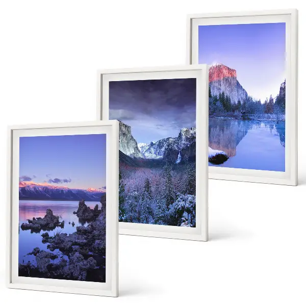 Conjunto de quadros para sala de estar com paisagens de montanha, pôr do sol e água