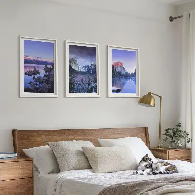Conjunto de quadros para sala de estar com paisagens de montanha, pôr do sol e água