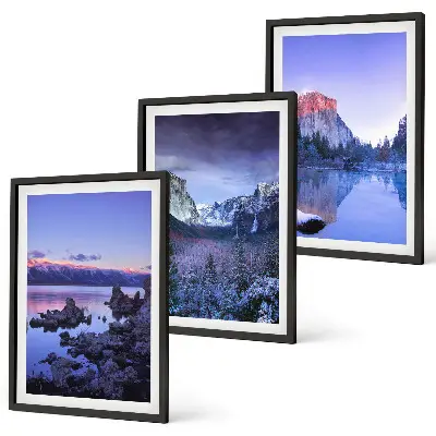 Conjunto de quadros para sala de estar com paisagens de montanha, pôr do sol e água
