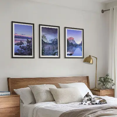 Conjunto de quadros para sala de estar com paisagens de montanha, pôr do sol e água