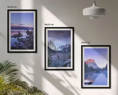 Conjunto de quadros para sala de estar com paisagens de montanha, pôr do sol e água