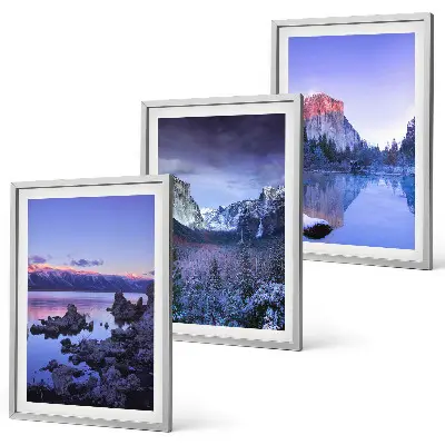 Conjunto de quadros para sala de estar com paisagens de montanha, pôr do sol e água