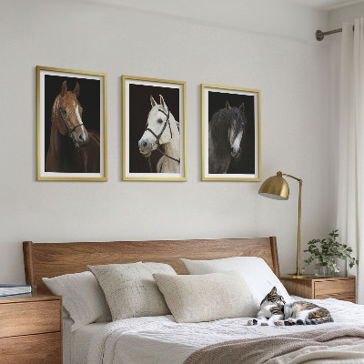 Composição de quadros moderna Retratos de cavalos em tons de pelo.