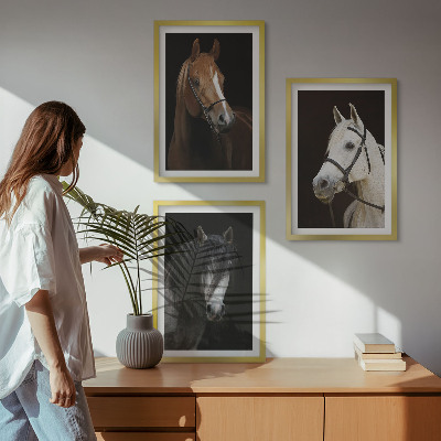 Composição de quadros moderna Retratos de cavalos em tons de pelo.