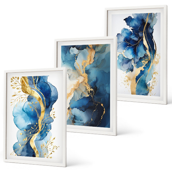 Conjunto de quadros para sala de estar Padrões abstratos azuis