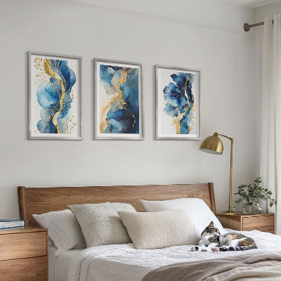 Conjunto de quadros para sala de estar Padrões abstratos azuis