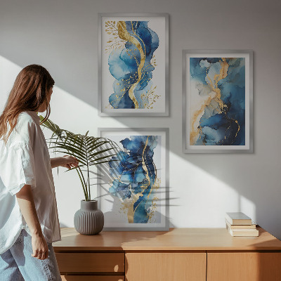Conjunto de quadros para sala de estar Padrões abstratos azuis