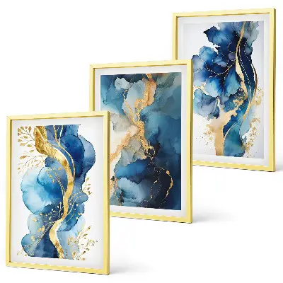Conjunto de quadros para sala de estar com padrões abstratos azuis