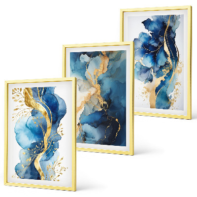 Conjunto de quadros para sala de estar Padrões abstratos azuis