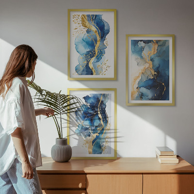 Conjunto de quadros para sala de estar Padrões abstratos azuis