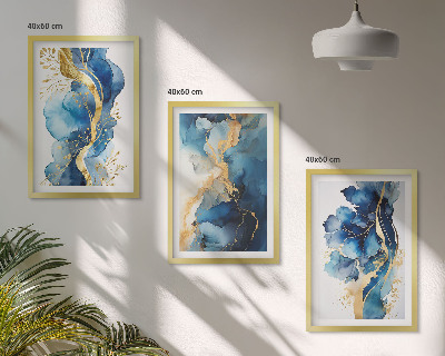 Conjunto de quadros para sala de estar Padrões abstratos azuis
