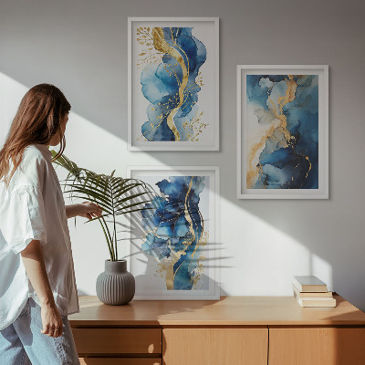 Conjunto de quadros para sala de estar Padrões abstratos azuis