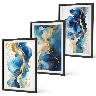 Conjunto de quadros para sala de estar Padrões abstratos azuis