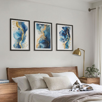 Conjunto de quadros para sala de estar Padrões abstratos azuis