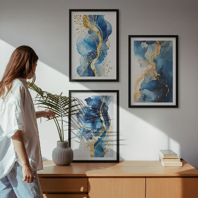 Conjunto de quadros para sala de estar Padrões abstratos azuis