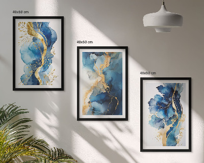 Conjunto de quadros para sala de estar Padrões abstratos azuis