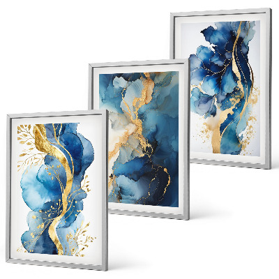 Conjunto de quadros para sala de estar Padrões abstratos azuis