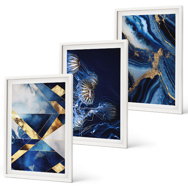 Conjunto de 3 quadros com moldura Padrões abstratos elegantes