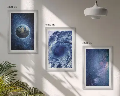Conjunto de quadros para sala de estar com estampa de tempestade espacial e galáxia da Terra