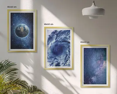 Conjunto de quadros para sala de estar com estampa de tempestade espacial e galáxia da Terra