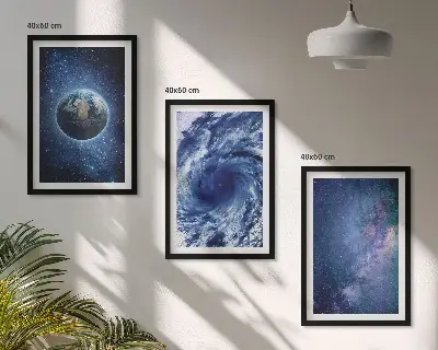 Conjunto de quadros para sala de estar com estampa de tempestade espacial e galáxia da Terra