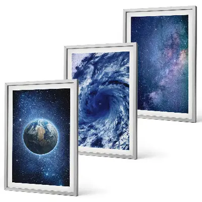 Conjunto de quadros para sala de estar com estampa de tempestade espacial e galáxia da Terra