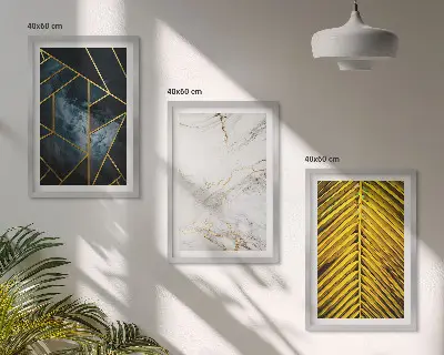 Composição de quadros moderna com padrões geométricos e vegetação