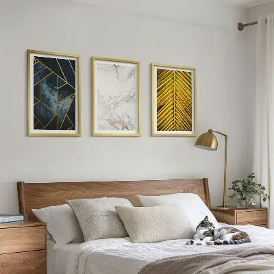 Composição de quadros moderna com padrões geométricos e vegetação