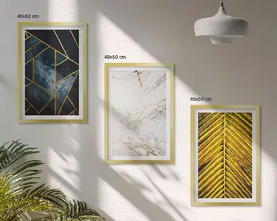Composição de quadros moderna com padrões geométricos e vegetação