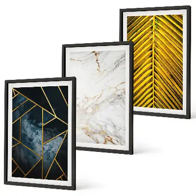 Composição de quadros moderna com padrões geométricos e vegetação