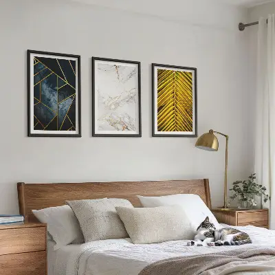 Composição de quadros moderna com padrões geométricos e vegetação