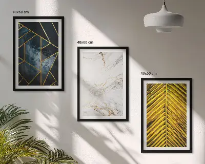 Composição de quadros moderna com padrões geométricos e vegetação