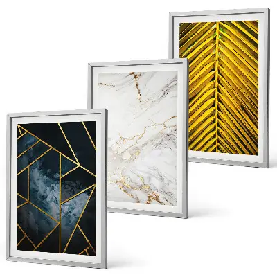 Composição de quadros moderna com padrões geométricos e vegetação