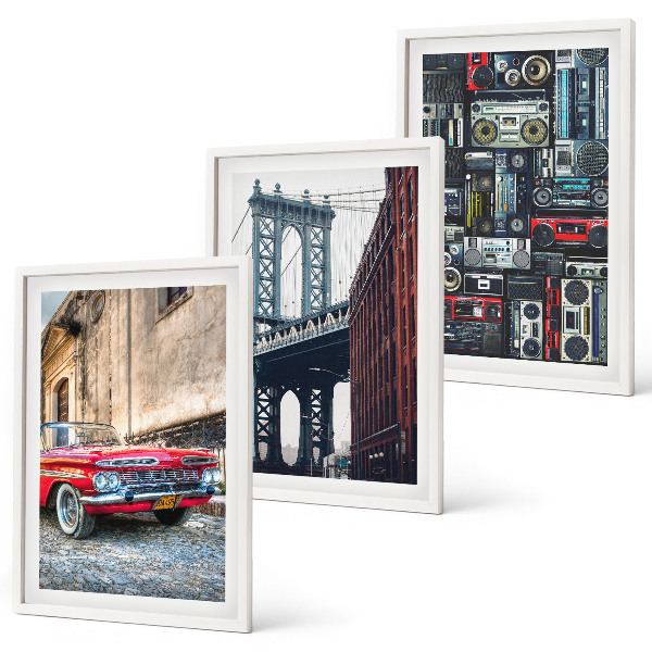 Conjunto de 3 quadros com moldura Ponte antiga para carros no Brooklyn, áudio retrô