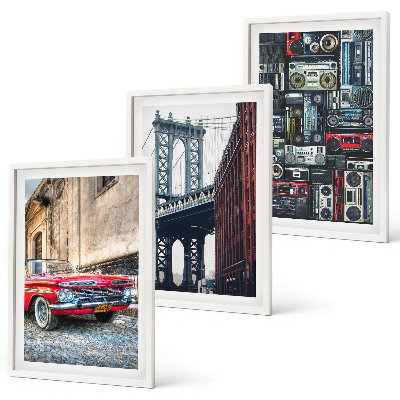 Conjunto de 3 quadros com moldura Ponte antiga para carros no Brooklyn, áudio retrô