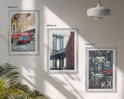 Conjunto de 3 quadros com moldura Ponte antiga para carros no Brooklyn, áudio retrô