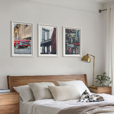 Conjunto de 3 quadros com moldura Ponte antiga para carros no Brooklyn, áudio retrô