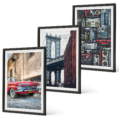 Conjunto de 3 quadros com moldura Ponte antiga para carros no Brooklyn, áudio retrô