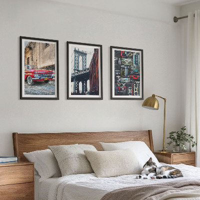 Conjunto de 3 quadros com moldura Ponte antiga para carros no Brooklyn, áudio retrô