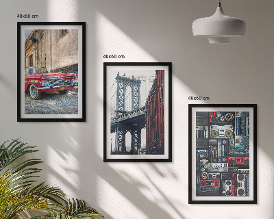 Conjunto de 3 quadros com moldura Ponte antiga para carros no Brooklyn, áudio retrô