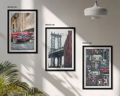 Conjunto de 3 quadros com moldura ponte antiga para carros no Brooklyn estilo áudio retrô