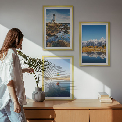 Conjunto de quadros para sala de estar Vistas da natureza, farol, montanhas, balão