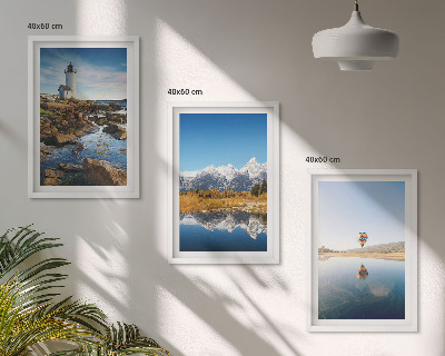 Conjunto de quadros para sala de estar Vistas da natureza, farol, montanhas, balão