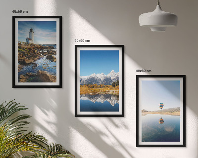Conjunto de quadros para sala de estar Vistas da natureza, farol, montanhas, balão