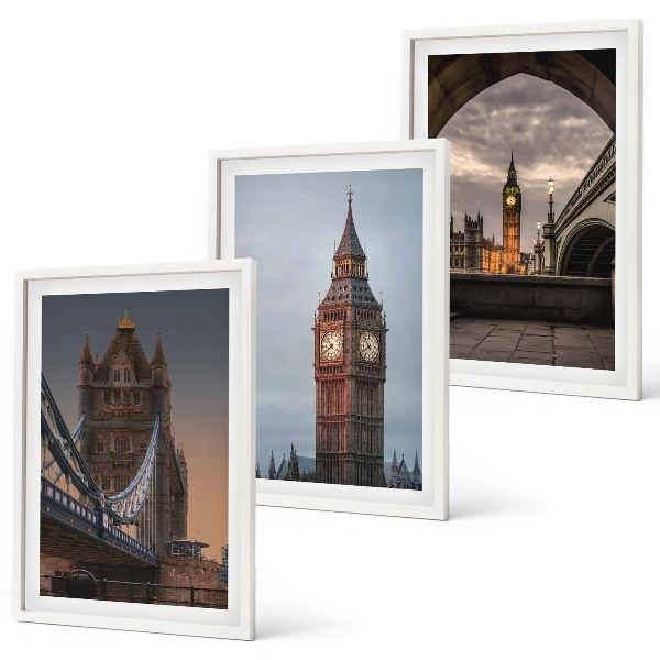 Conjunto de quadros para sala de estar Ponte de Londres, relógio Big Ben