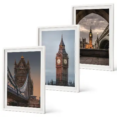 Conjunto de quadros para sala de estar com a ponte de Londres e o relógio Big Ben