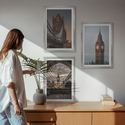 Conjunto de quadros para sala de estar Ponte de Londres, relógio Big Ben