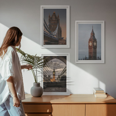 Conjunto de quadros para sala de estar Ponte de Londres, relógio Big Ben