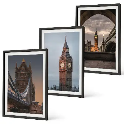 Conjunto de quadros para sala de estar com a ponte de Londres e o relógio Big Ben