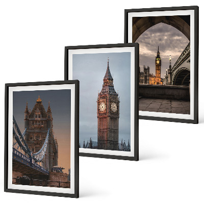 Conjunto de quadros para sala de estar Ponte de Londres, relógio Big Ben
